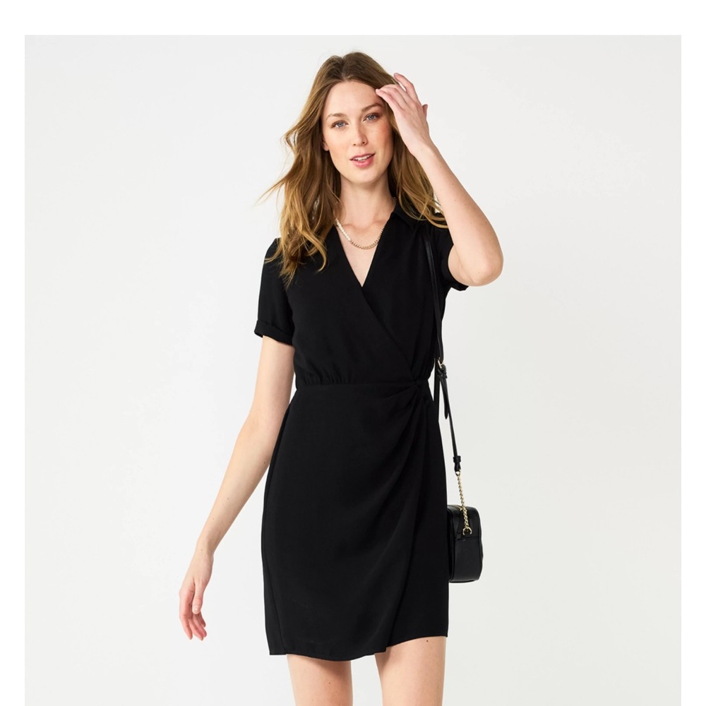 NWT Nine West Black V-Neck Wrap Mini Dress